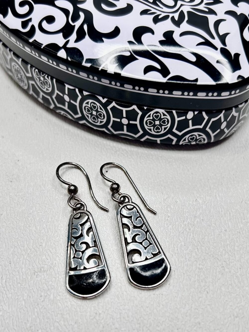 BRIGHTON Catania French Wire Earrings Black w/Tin Trinket Box